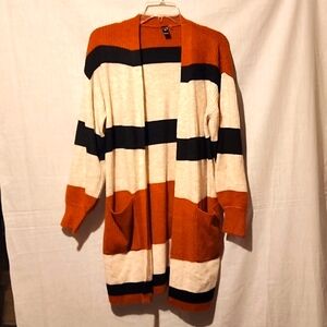 Brown Striped Open Front Cardigan By Windsor Size XS